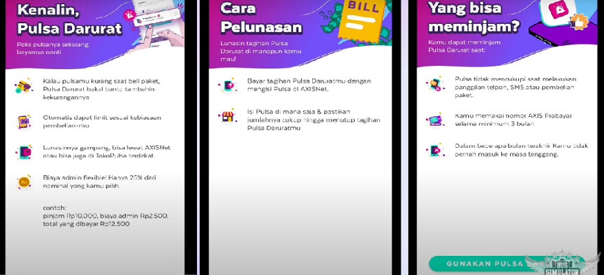 Penjelasan pulsa darurat Axisnet Apk