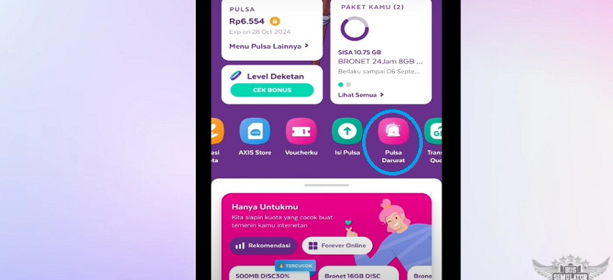 Pilih pulsa darurat di Axisnet Apk