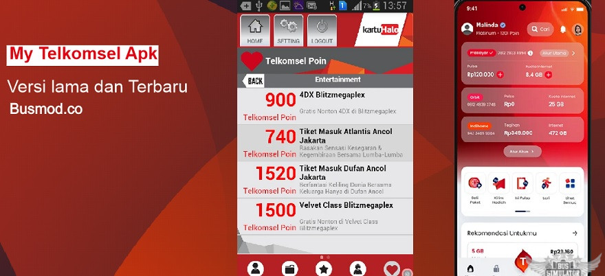 Tampilan My Telkomsel Apk versi lama dan baru