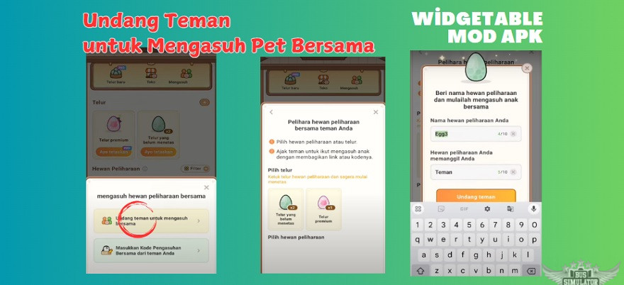 Klik tombol undang teman di Widgetable Mod Apk untuk mengasuh bersama