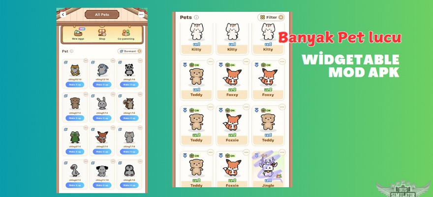 Koleksi pet yang bisa kamu pelihara di Widgetable Mod Apk