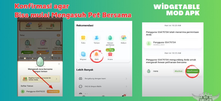 Lakukan konfirmasi di Widgetable Mod Apk untuk mulai mengasuh pet bersama