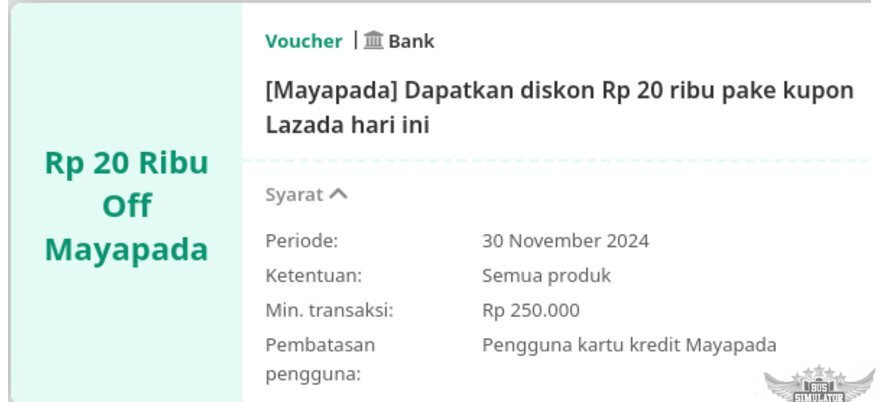 Diskon untuk pembayaran kartu kredit Mayapanda di Lazada Apk