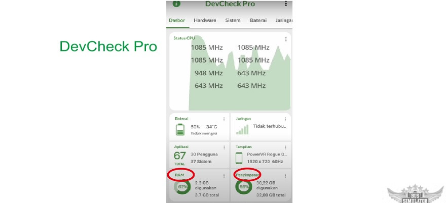 Mudah untuk cek RAM dan ruang simpan di Devcheck Pro