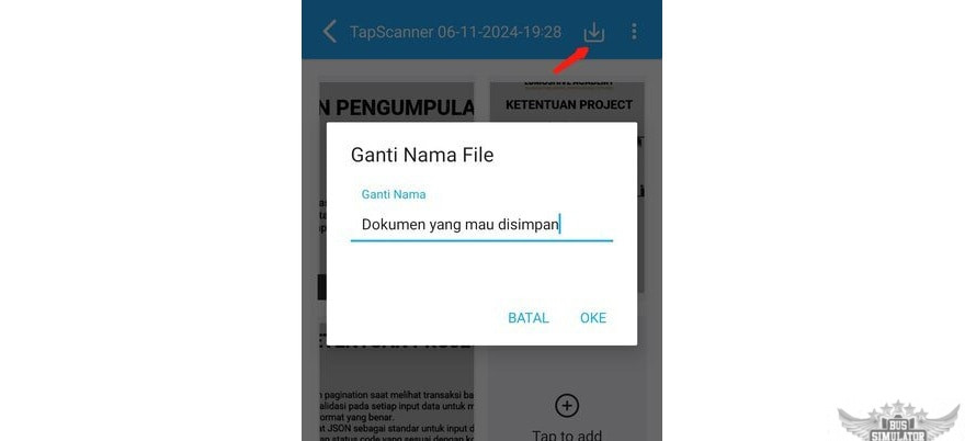 Di TapScanner Mod, nama file bisa diganti sesuai kebutuhan