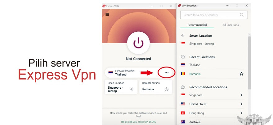 Tekan titik tiga untuk memilih server Express VPN Mod